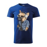 Zsona Dekor Póló Francia bulldog zenét hallgat mintával - Kék