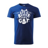 Zsona Dekor Póló Life is better with a cat mintával - Kék