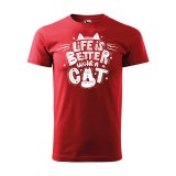 Zsona Dekor Póló Life is better with a cat mintával - Piros
