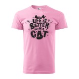 Zsona Dekor Póló Life is better with a cat mintával - Rózsaszín