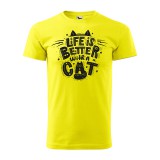 Zsona Dekor Póló Life is better with a cat mintával - Sárga