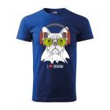 Zsona Dekor Póló Zenét hallgató kutya mintával - Kék