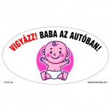 Zsona Dekor Vigyázz! Baba az autóban!-Lány öntapadós matrica 120x65 mm ovál